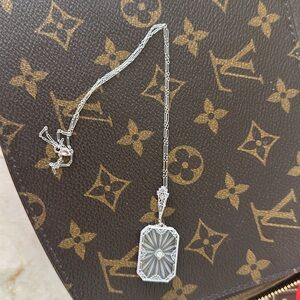 Circa 1930s 14k White Gold Camphor Crystal Diamond Pendant